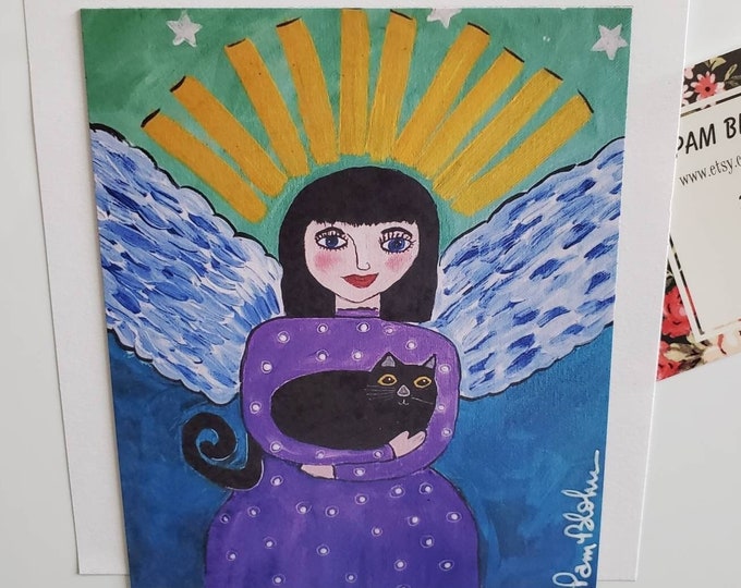 Angel Fridge  MAGNET "Angel with Cat" kitchen decor -Angel small art gift idea-Cat lover - made in USA