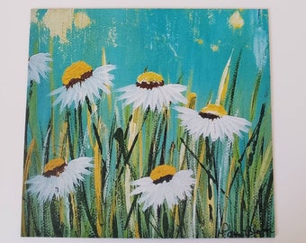 Daisy Flowers Fridge MAGNET "Field Daisies" - from artist original painting-3.25x 3.50 inches- Under 10 gift idea