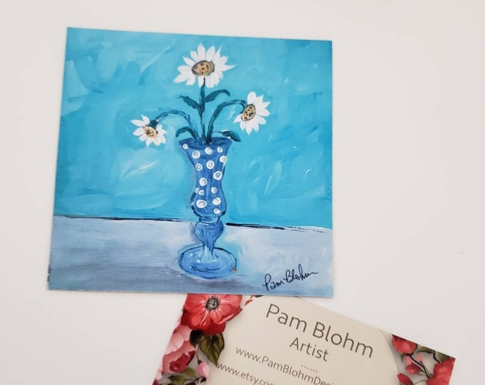 Flower vase Fridge MAGNET -"Daisies in a Vase " 3.5x3.5 " Daisy Small art gift idea under 10