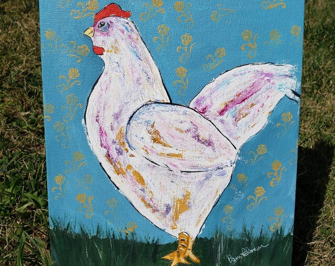 Chicken Art " Lily " - Original Acrylic Painting-Tribute to Ira Yeager Series- 8x10 unframed Canvas Panel - Boho Vibe Wall Art