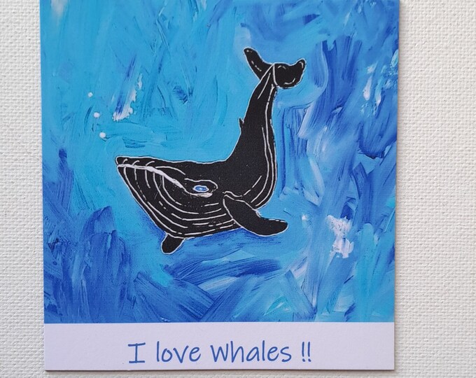 WHALE Art  Fridge MAGNET "I love Whales" -  from original acrylic painting- gift idea under 10 - 3.5x3.5 " - Whale Spirit Art