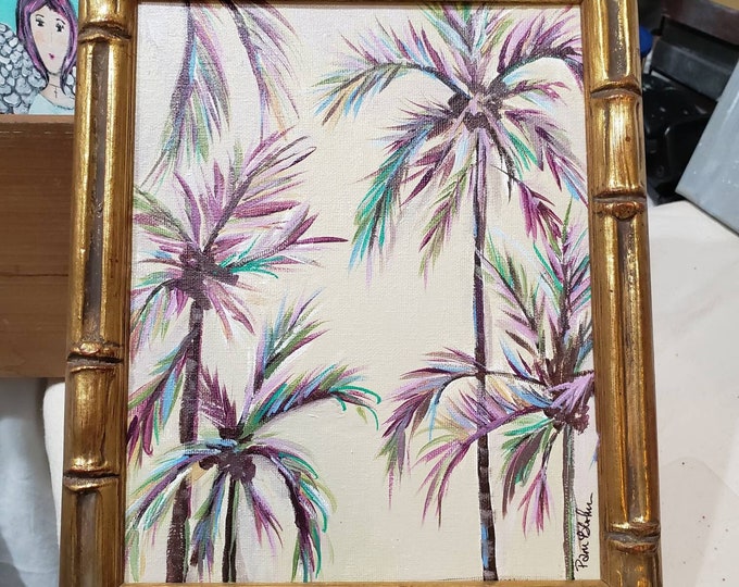 Purple Palm Trees "Tropical Palms" -8x10 Original Acrylic Painting on Canvas Panel-Hawaii inspired  Artwork