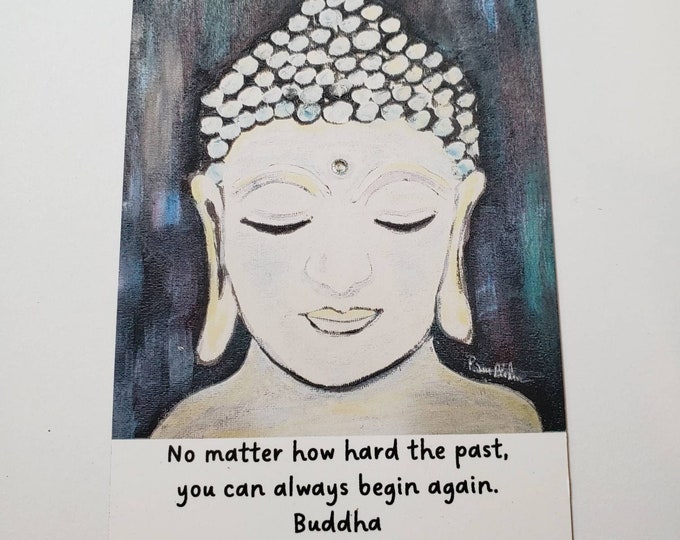 Buddha Quote Artist Fridge Magnet "No matter how hard the past,  you can always begin again" -3.25x4.50 Buddha Head Magnet