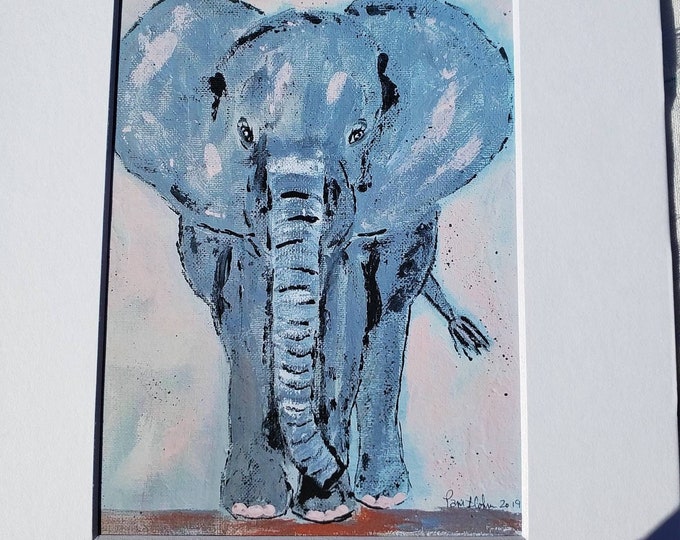 Elephant PRINT  "Dancing Elephant"  - Gray and Pink Home Decor -White 8x10 Mat -Zoo theme Nursery Wall art - Elephant Spirit animal