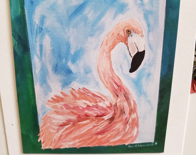 Pink Flamingo Fridge MAGNET "Flirting Flamingo"  kitchen decor - small gift idea under 10  - 3.50x 4.25 "- Spirit animal