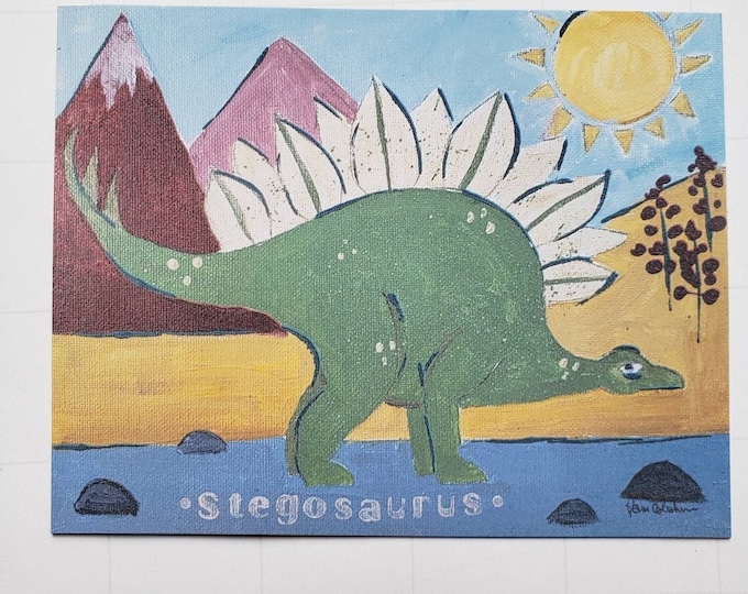 Dino boys room Magnet -Dinosaur Stegosaurus small art gift idea- Boy Gift under 10- 3.5"x4.5"