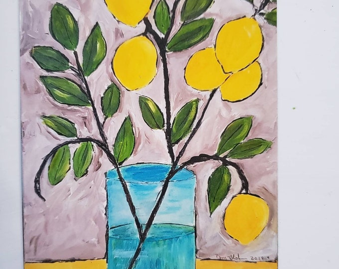 Fridge  Magnet Lemon Branch Kitchen Decor- Small Girlfriend gift - Lemon Tree Art-small art under 10
