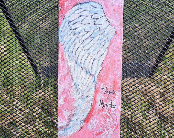 Angel Wing Encourgement " Believe in Miracles " Magnet-- Pink decor- 2 x 4.75 inches- Small gift under 10