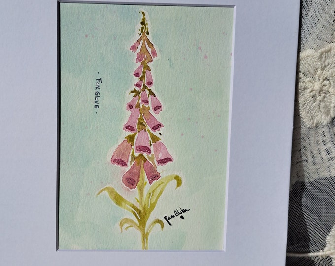 Original "Foxglove" Flower - watercolor painting -Lavender artwork white matted to 8x10 frame size