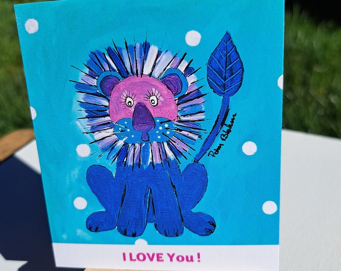 Whimsical Lion "I Love You" Artist Magnet- small gift idea under 10 - 3.5" x 4.0" Love Notes