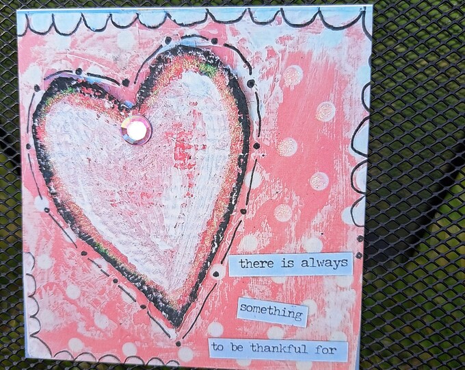 HEART Magnet " There is always something to be thankful for" -3.5x3.5 inches- Small gift under 10-rhinestone bling