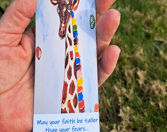 Giraffe Magnet- "May your faith be Taller than your Fears" - Giraffe Art Fridge Magnet- Appox.2.25x6 inches