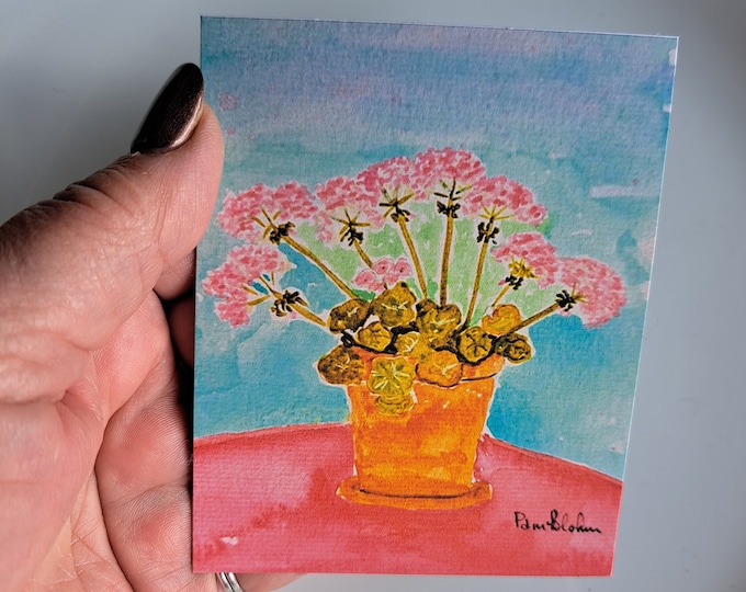 PINK geranium flower MAGNET small art potted flowers-Kitchen Decor-small Gift Idea Under 10- artists magnets under 10