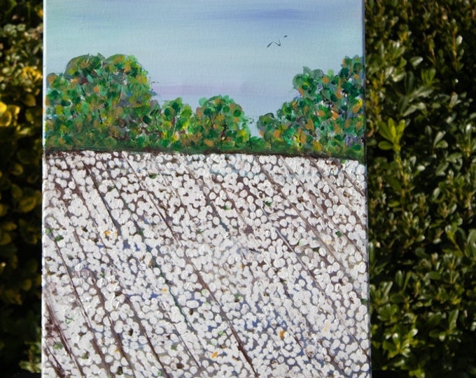 Cotton Farm Original Acrylic painting - 16x20 Landscape "Colusa Cottonfield "- Impressionist style wall art