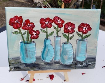Original acrylic painting "Standing Tall" Flowers in vases home decor - 5x7 Floral artwork