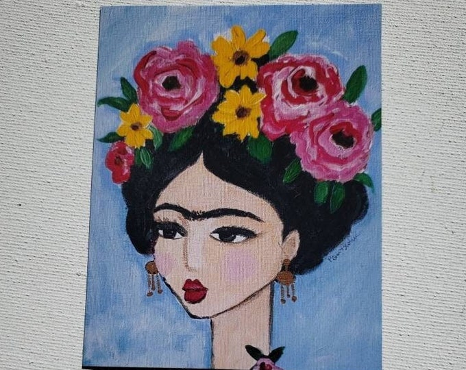 Fridge Magnet FRIEDA with flowers in her hair-3.5 x4.5 inch Kitchen Magnet art