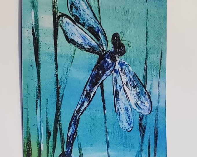 Dragonfly Fridge MAGNET "Blue Dragonfly "  Nature Lover art- Small art gift idea under 10-  -3.25x 4.75  inches- Dragonfly Spirit animal