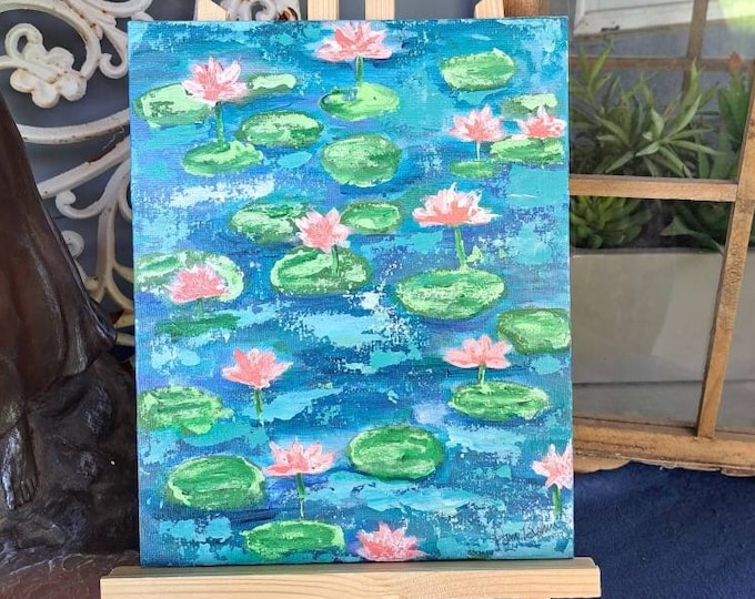 The "Water Lily Pond" Original acrylic painting-8x10 Unframed  Canvas PANEL-Monet Inspired Lily Pond artwork