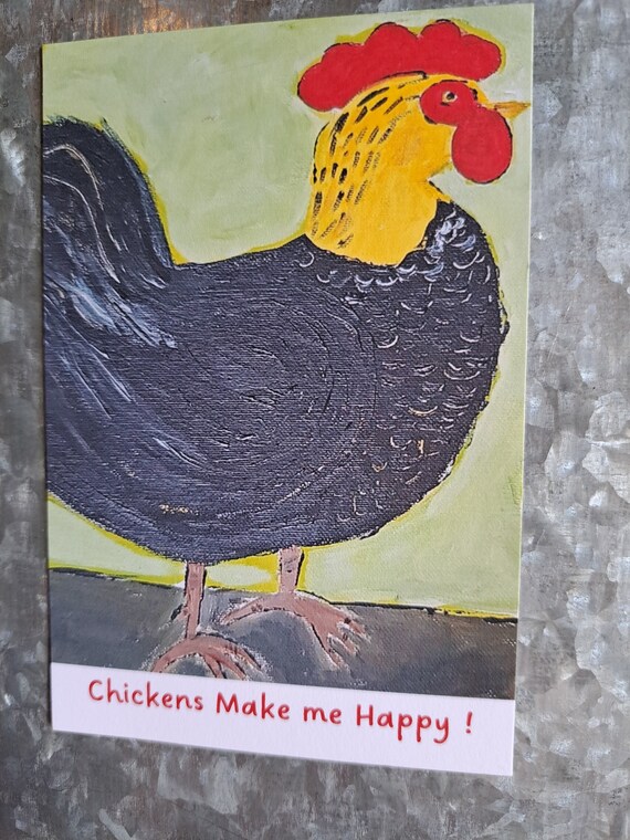 Chicken Magnet "Chickens Make me Happy " -3x 4.5 " chicken lover gift idea - From Original Artwork -Farmhouse Chicken Magnet