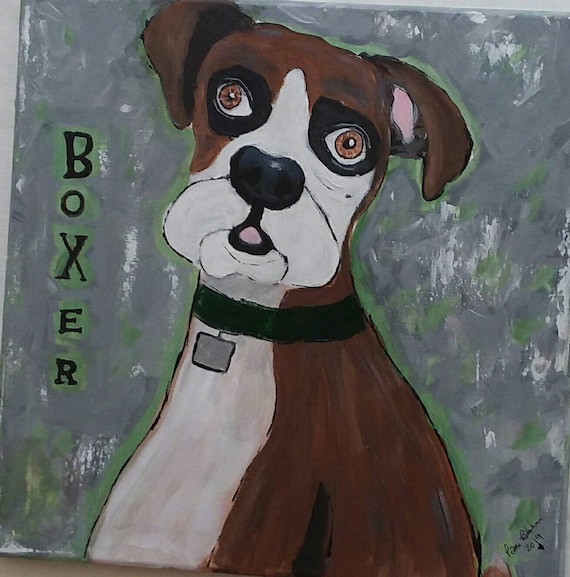 DOG ART "Boxer Puppy" - 12x12 Original Acrylic Painting Wall Art - Man Cave art- Puppy Love