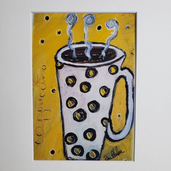 PRINT "Cappuccino" Coffee Mug Kitchen Decor - White matted to 8x10 frame size- Coffee Lovers Artwork