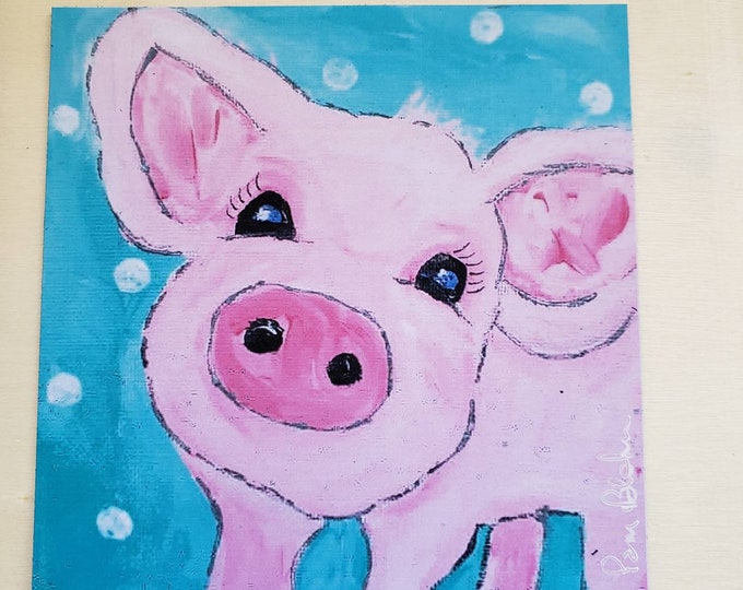 Pig Art Fridge MAGNET " Petunia Pig" - 3.75 x 3.75 inch- Cowgirl Gift idea under 10- Farmhouse Pig Magnet - Whimsical Fun Magnet