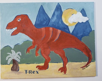 T-rex Dinosaur original acrylic painting -8x10 canvas Panel-kids room art -Boys Room Wall Art- Dino Lover artwork