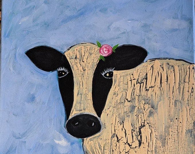 Sweet COW Original acrylic painting-12x12 inch stretched canvas- farm animal cow