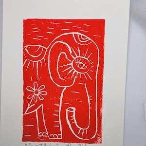 Red LINOLEUM Block Print &quot;Sweet Babe&quot; - Red Ink- 6x8 unframed wall art - red and white decor Wall art