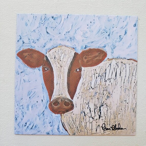 Cow Fridge Magnet- Small art cow art- Farmhouse Cow Decor- appox. 3.50x 3.50" kitchen magnet