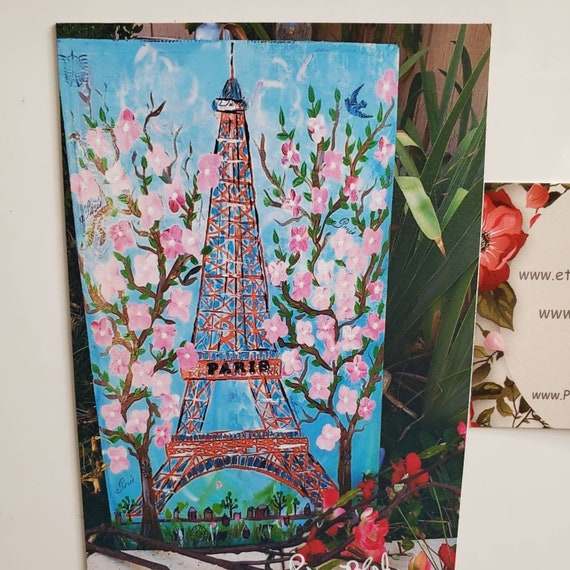 Fridge MAGNET "Paris Eiffel Tower with Cherry Blossoms"- Magnet 3.25" x 4.50" Kitchen Magnet - Paris in Spring