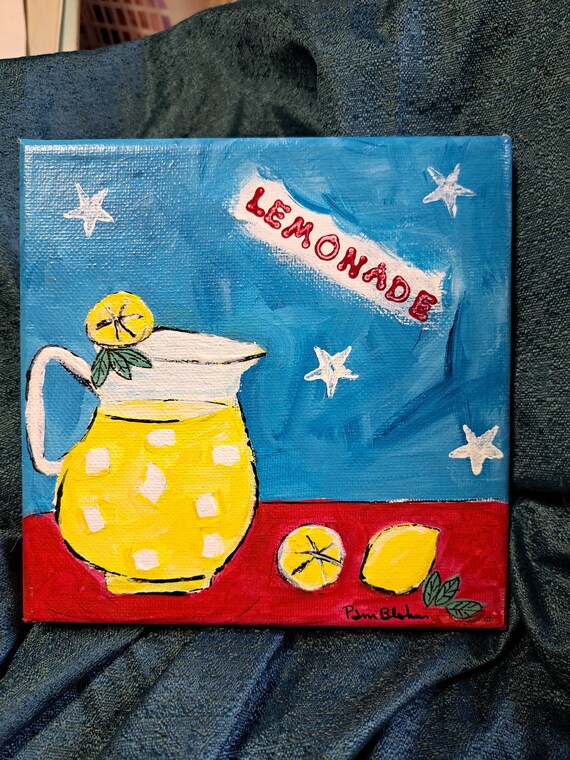 Original "Pitcher of Lemonade" Summer Fun -6x6 acrylic painting