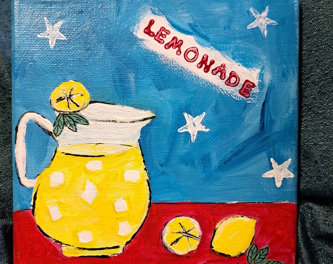 Original "Pitcher of Lemonade" Summer Fun -6x6 acrylic painting