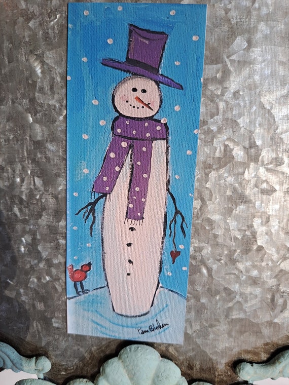 Snowman Magnet - Christmas decor for Home or Office -Holiday Gift idea-2.25 x 5.75 " Small art