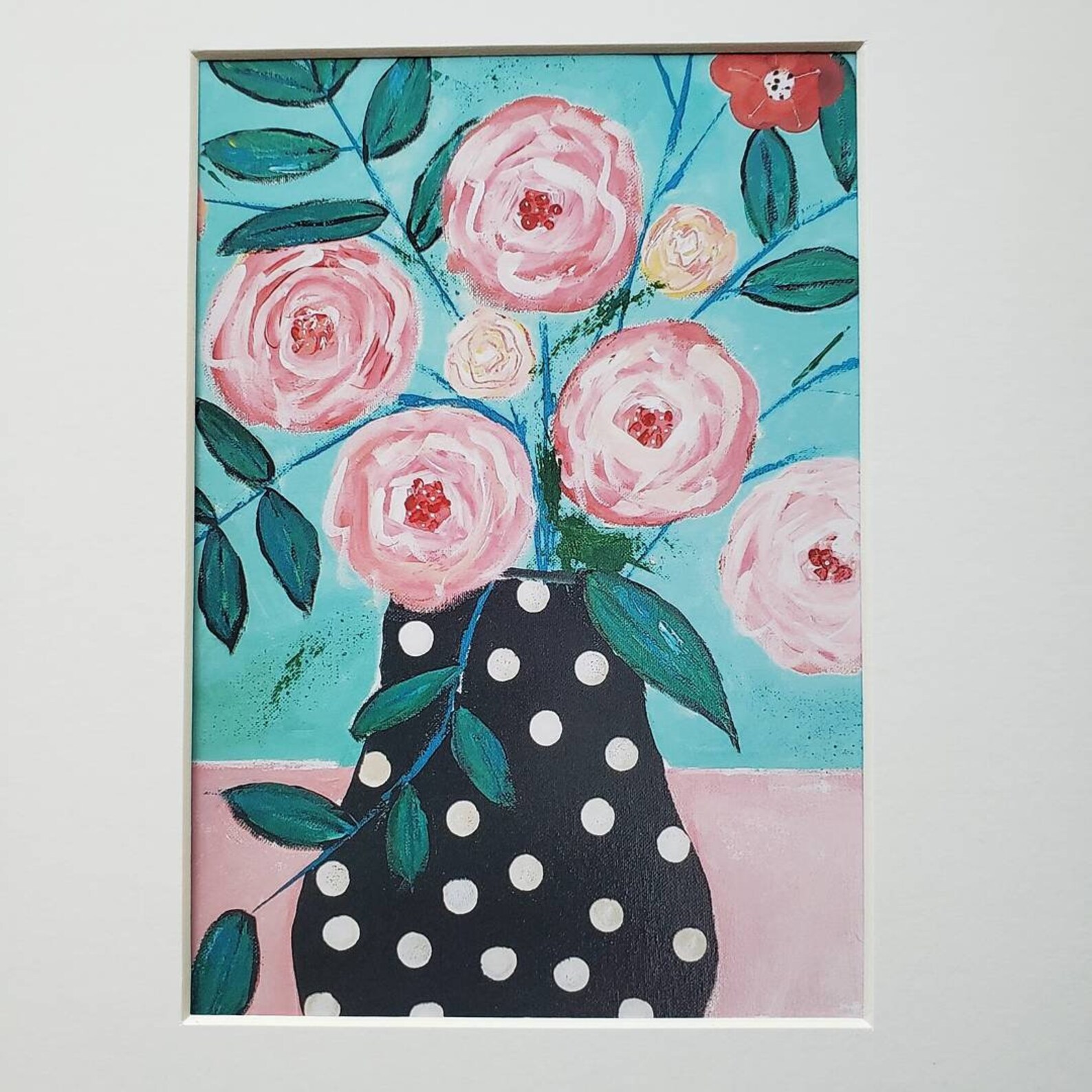 Artist Print Polka Dot Vase flower art from Etsy