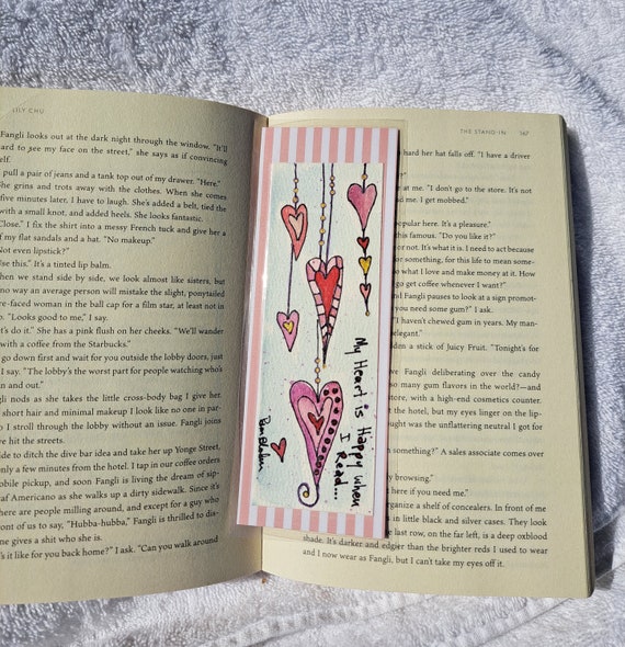 Bookmarker-Original Watercolor and ink painting- laminated with designer paper -One of a kind - 2.5x7"