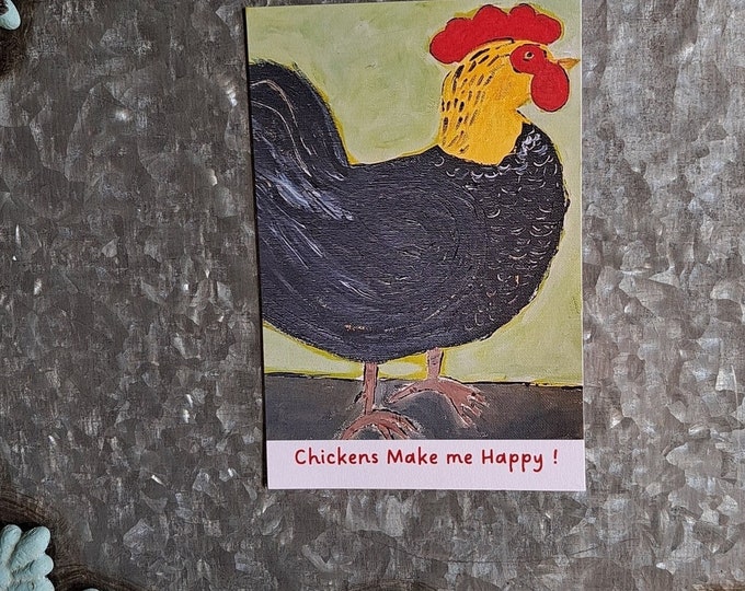 Chicken Magnet "Chickens Make me Happy " -3x 4.5 " chicken lover gift idea - From Original Artwork -Farmhouse Chicken Magnet