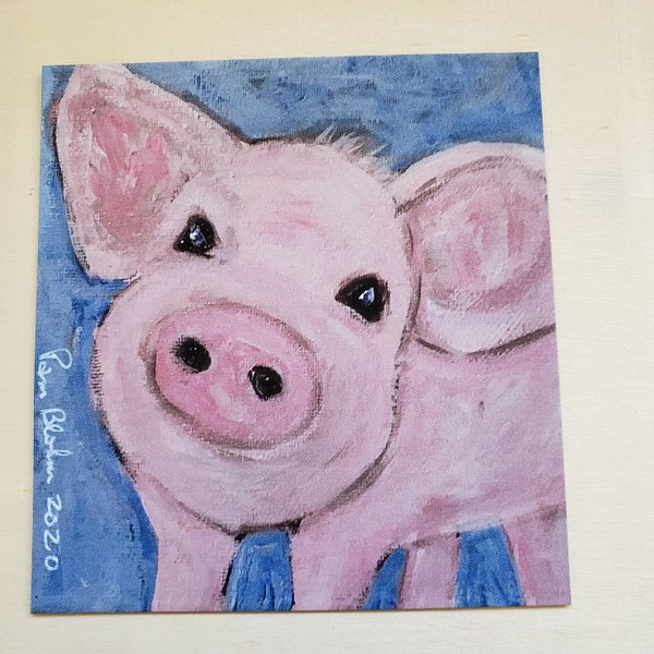 Farmhouse Pig  MAGNET - "Pink Piggy" Farmhouse  Gift Idea - Small gift under 10- Pig Art Magnet