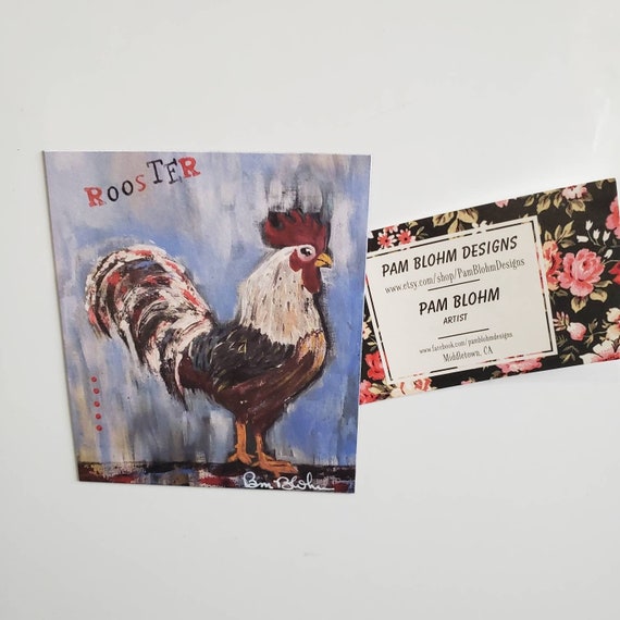 Artist MAGNET "Rooster" - Americana Kitchen Small Art -farmhouse kitchen decor - Strong hold made in USA- gift idea under 10