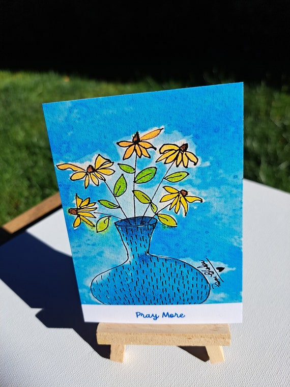 MAGNET "Pray More" Watercolor Printed Refrigerator Magnet -3.5"x4.25" flexible Artist Magnet