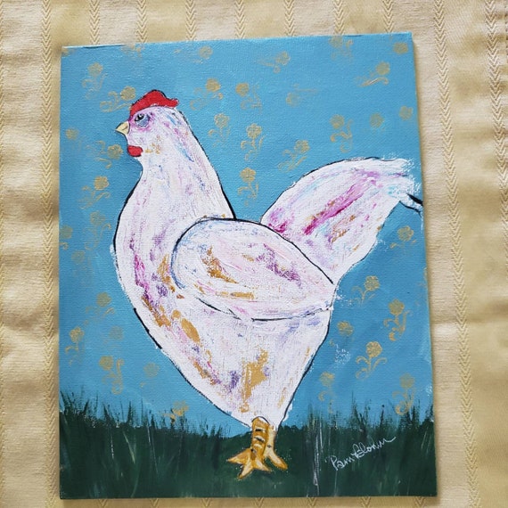 Chicken Art " Lily " - Original Acrylic Painting-Tribute to Ira Yeager Series- 8x10 unframed Canvas Panel - Boho Vibe Wall Art