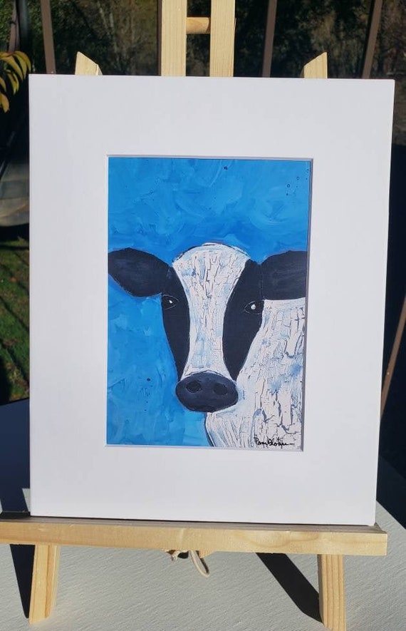 PRINT "Joseph, The Crackle Cow " -white matted to 8x10-Farm animal artwork - Cow artist Print-Farm animal theme