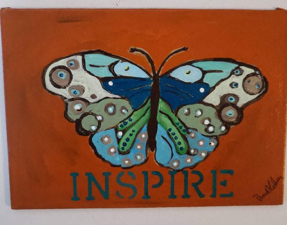 Boho Butterfly Original Acrylic Painting "Inspire" - Earthtone Wall art - 5x7 Canvas Panel - Small art gift idea