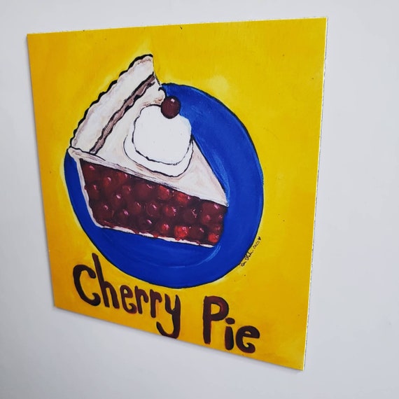 Fridge MAGNET - "Cherry Pie" Dessert - 3.50" x 3.50" Kitchen or office decor- Made in the USA - pie lover gift idea under 10- Birthday Pie