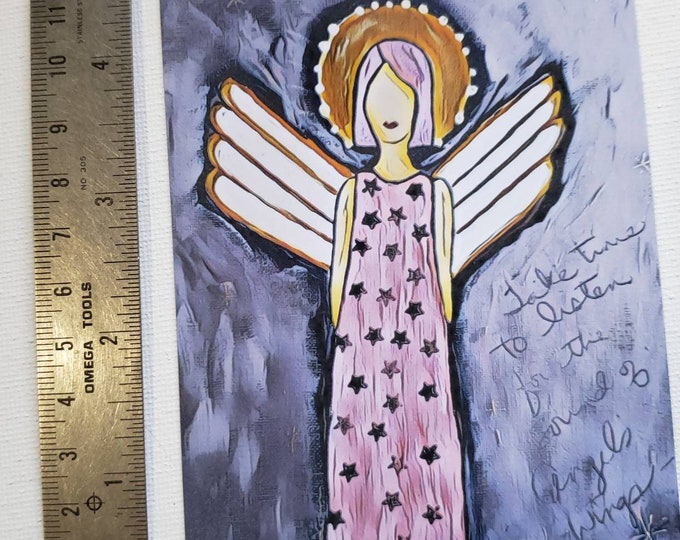 ANGEL art magnet-purple dress angel art print-Boho Angel art - 3.5x4.75 " Fridge magnet-Girlfriend gift under 10