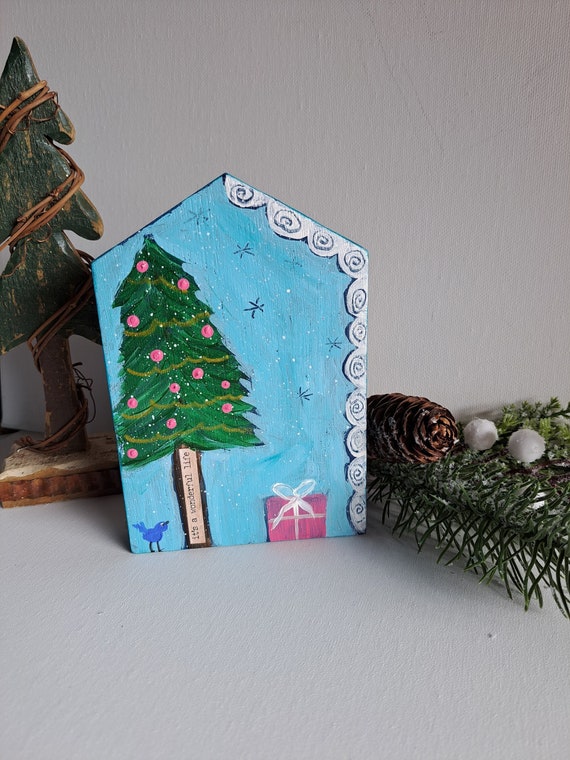 Christmas Decor Vintage Christmas - "It's a Wonderful Life " 4x6 " original acrylic painting on wood- stand alone shelf artwork