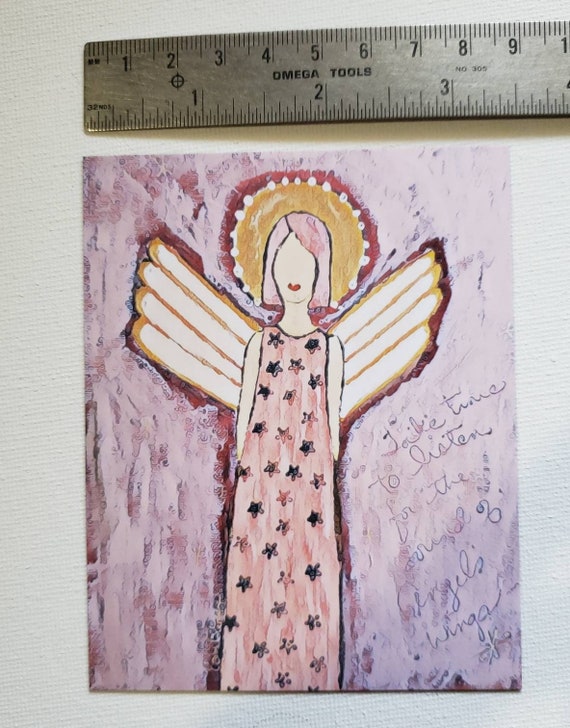 Magnet- Peach Dress & Peach hair Angel art-3.50x4.75 inch Angel Magnet art -Small gift idea under 10