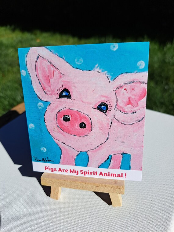 Artist Magnet "Pigs are my Spirit Animal " - Pink Pig gift idea under 10 -3.75 "x4.0 " Farm animal pig - Gift idea under 10