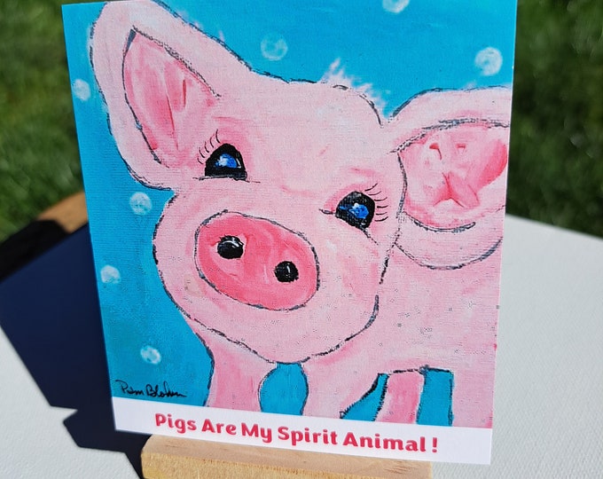 Artist Magnet "Pigs are my Spirit Animal " - Pink Pig gift idea under 10 -3.75 "x4.0 " Farm animal pig - Gift idea under 10