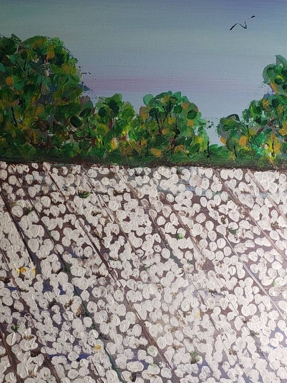 Landscape "Colusa Cottonfield "- 16x20 Original acrylic painting- Impressionist style wall art- Cotton Farming